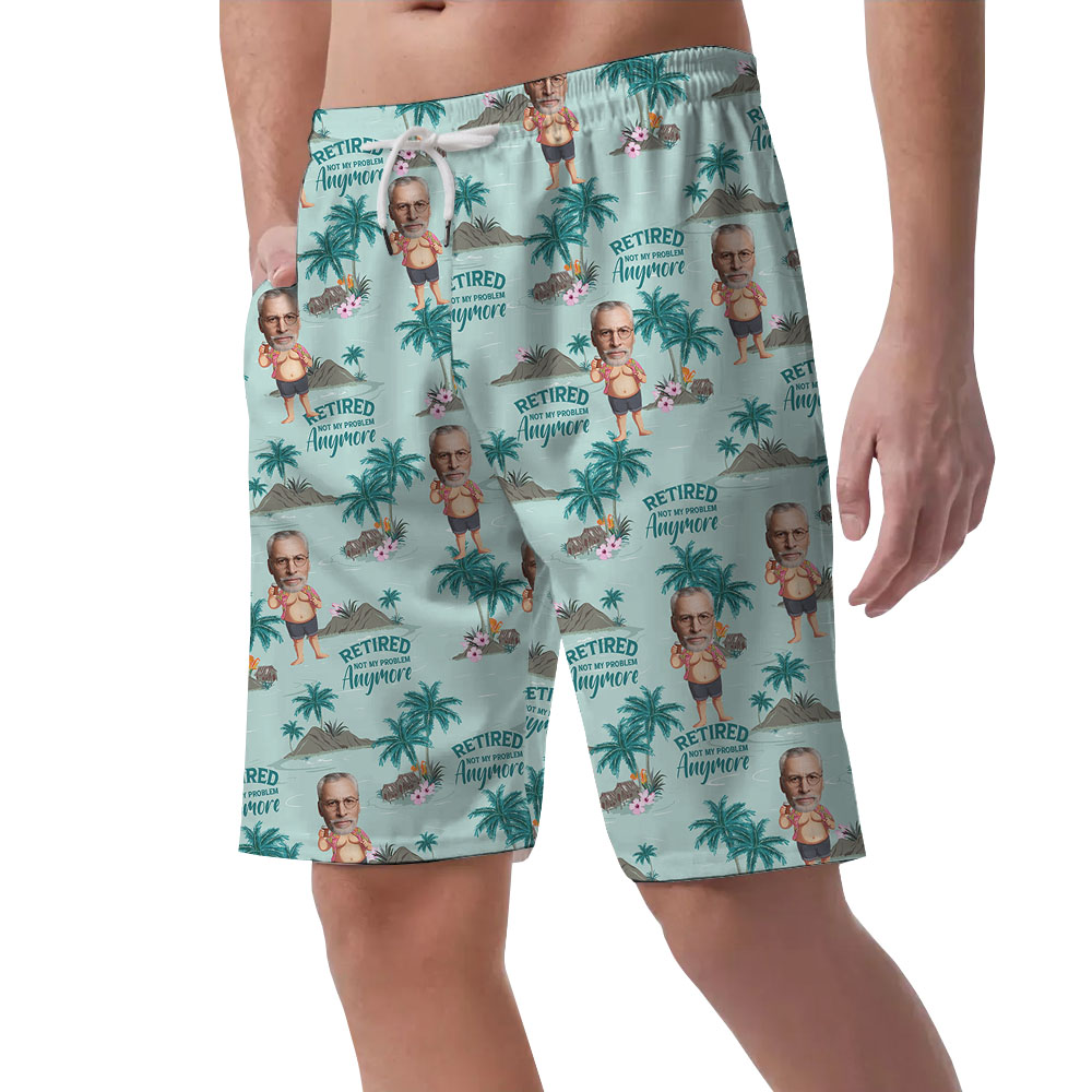 Retirement Men's Beach Shorts With Face And Beach Print