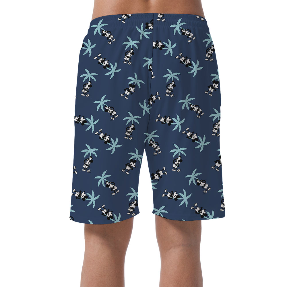 Navy Beach Shorts For Men With Steamboat Willie Mickey Pattern