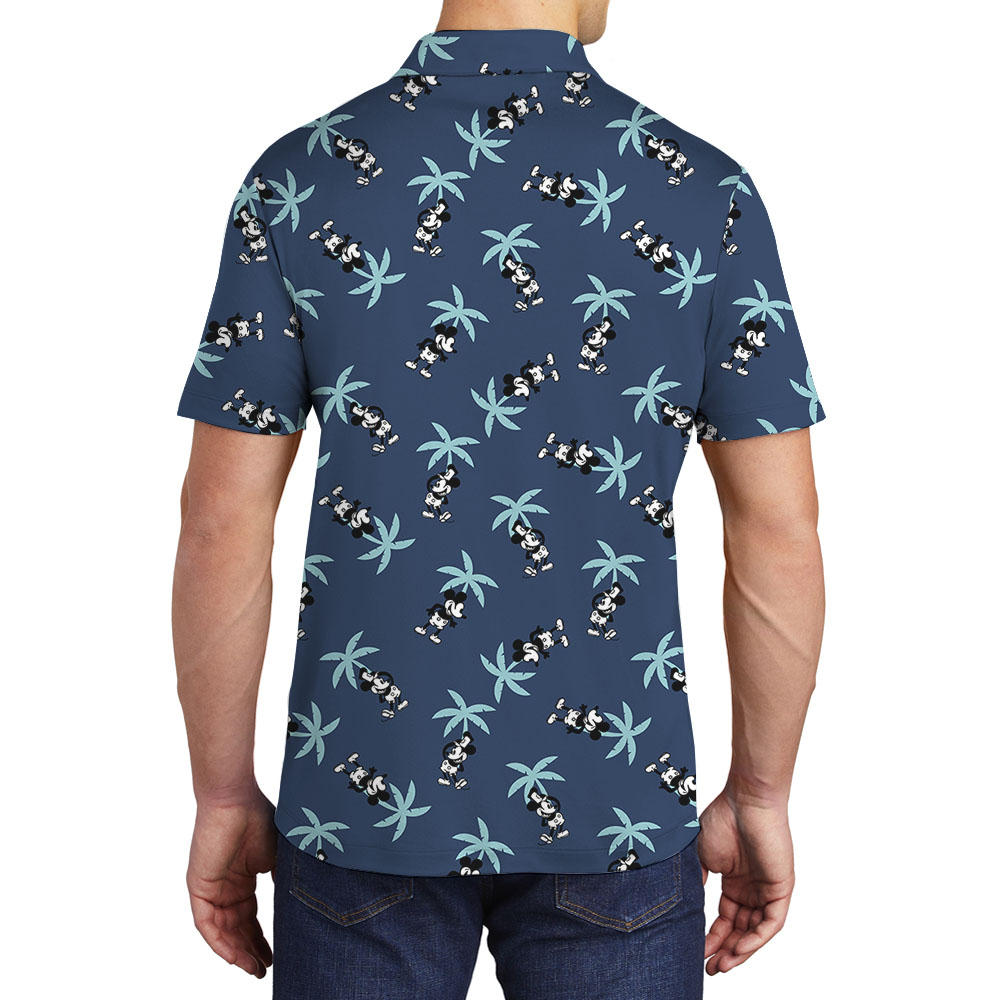 Navy Palm Trees Mickey Steamboat Willie Men's Polo Golf Shirt