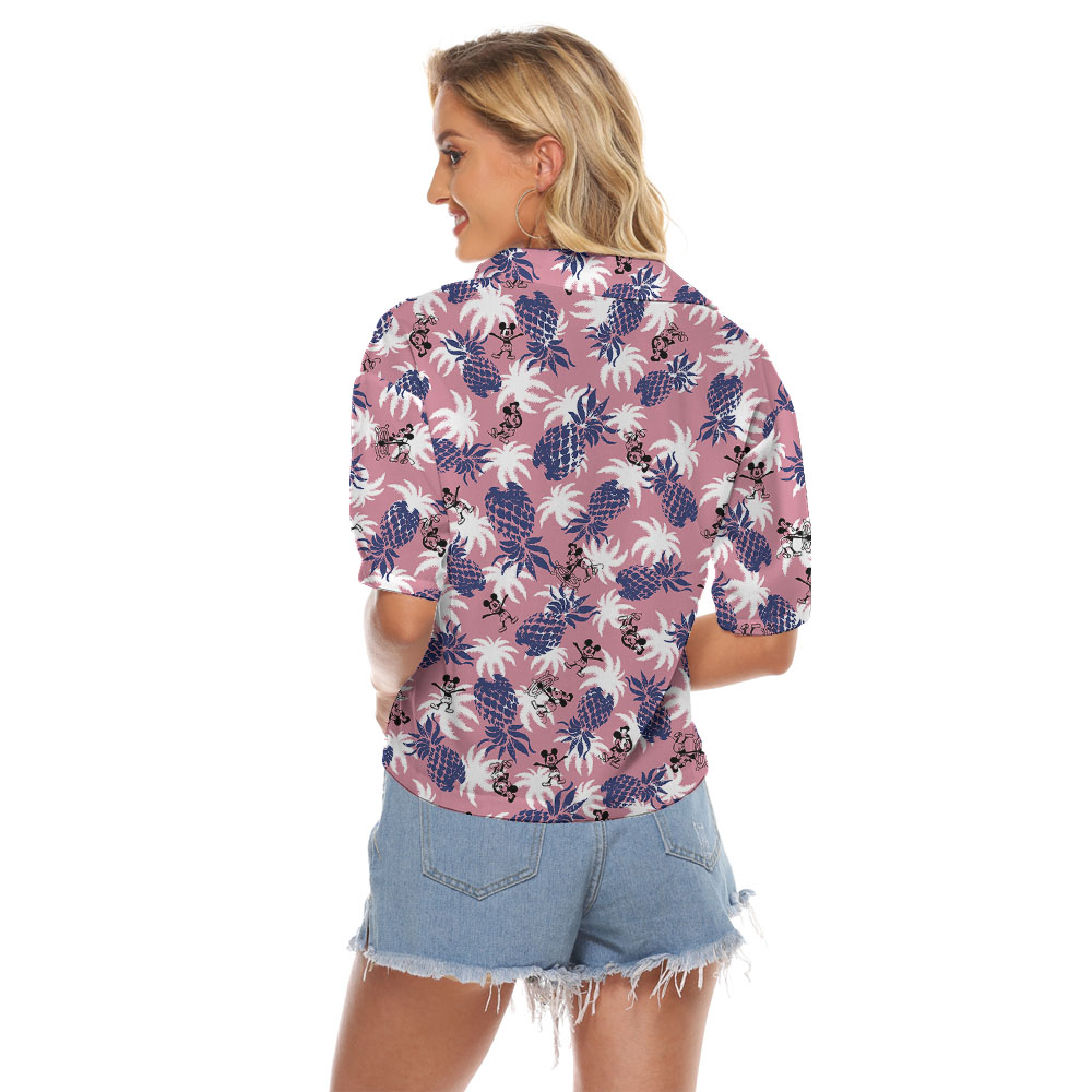 Vintage Pineapple Mickey Steamboat Willie Pink Women's Cropped Shirt