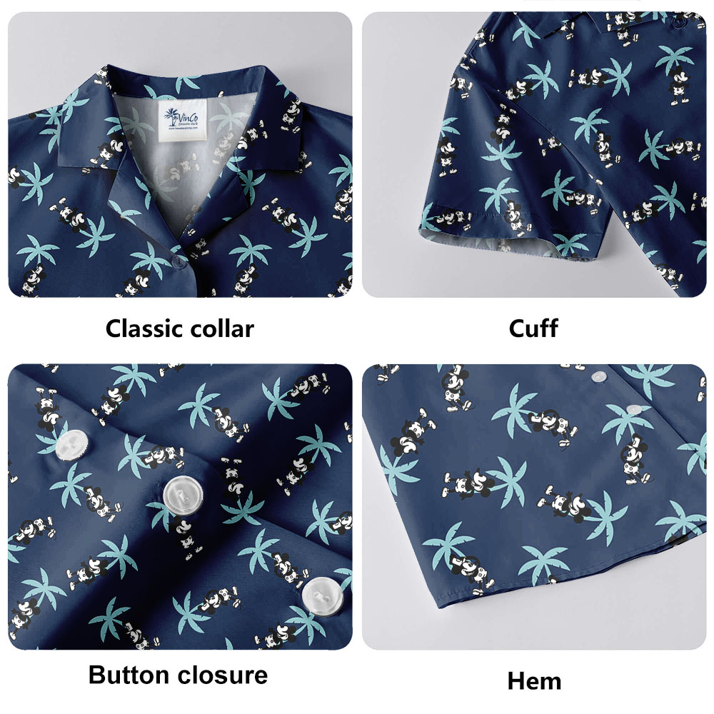Steamboat Willie Mickey Palm Trees Navy Hula Shirt