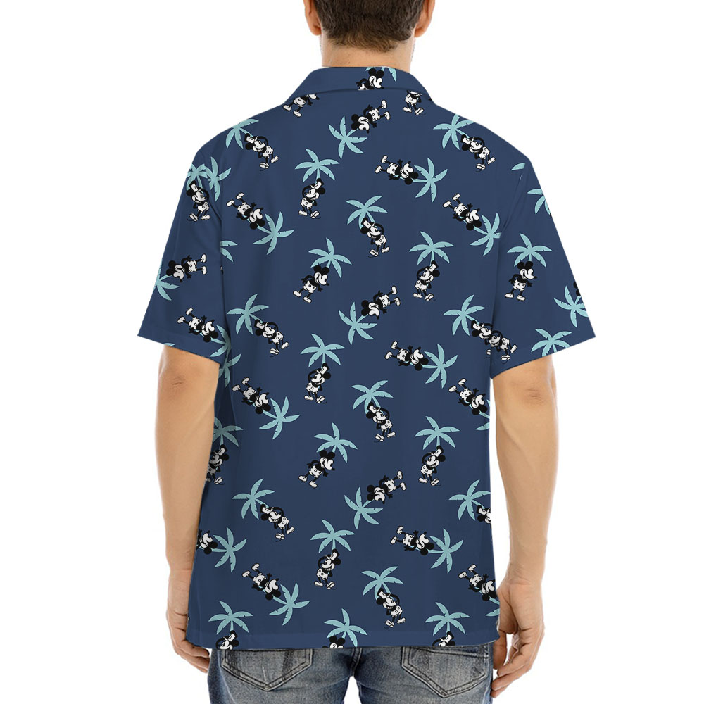 Steamboat Willie Mickey Palm Trees Navy Hula Shirt