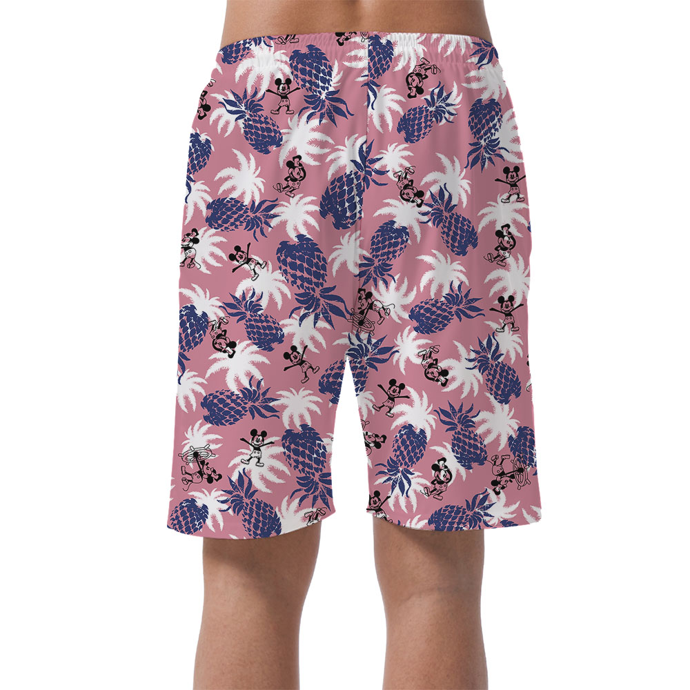 Vintage Pineapple Mickey Steamboat Willie Pink Men's Beach Shorts