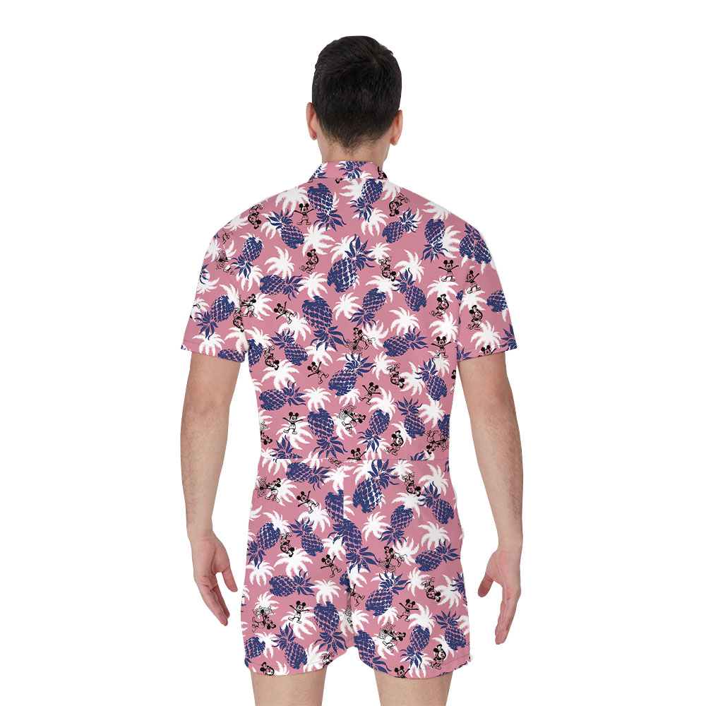Vintage Pineapple Mickey Steamboat Willie Pink Men's Romper
