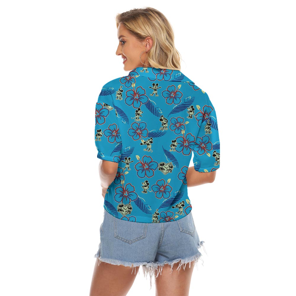 Blue Mickey Minnie Crop Top Hawaiian Shirt Women