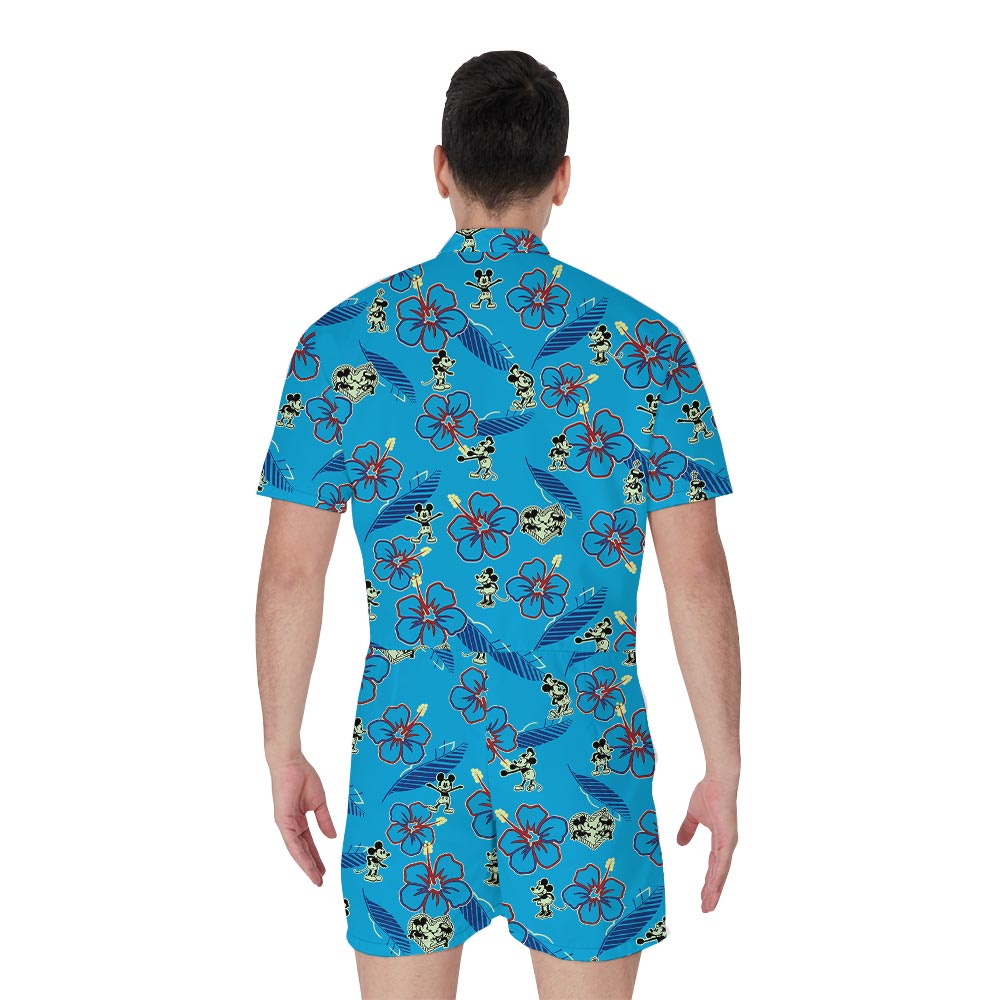Blue Floral Mickey Minnie Male Romper