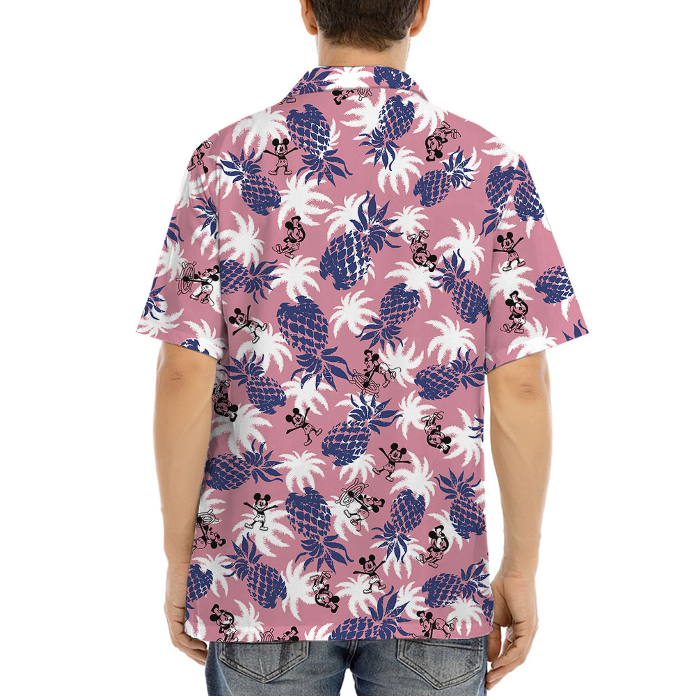 Vintage Pineapple Steamboat Willie Mickey Pink Hula Shirt