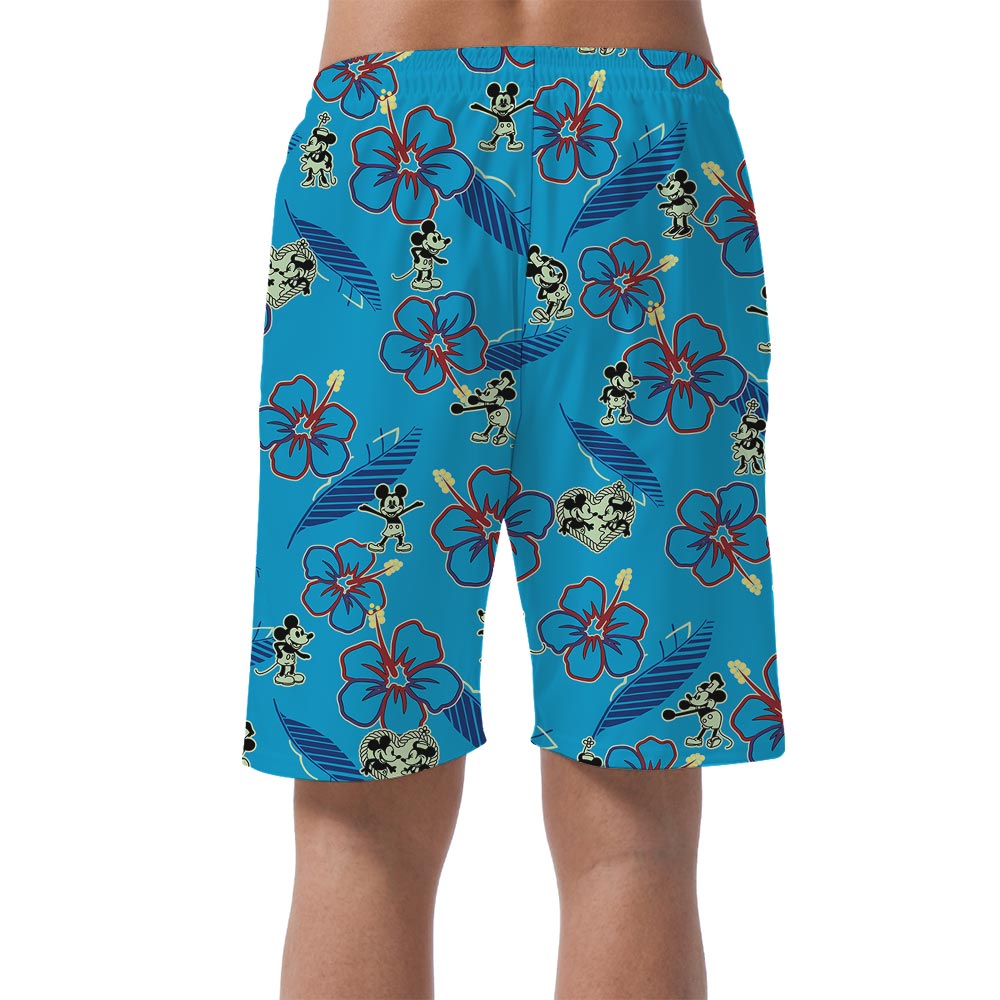 Funny Mickey Minnie Men's Blue Hibiscus Shorts