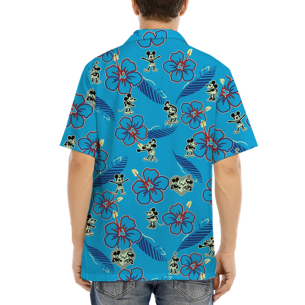 Mickey Minnie Blue Aloha Shirts Mens Steamboat Willie