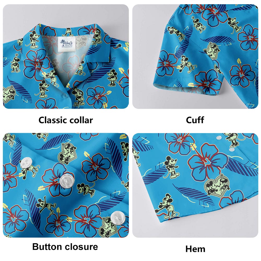 Mickey Minnie Blue Aloha Shirts Mens Steamboat Willie