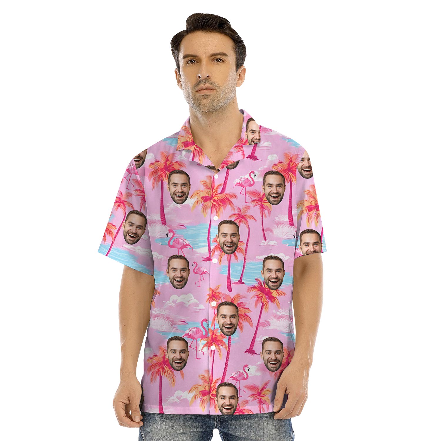 Custom Face Matching Pink Tropical Shirt And Dress