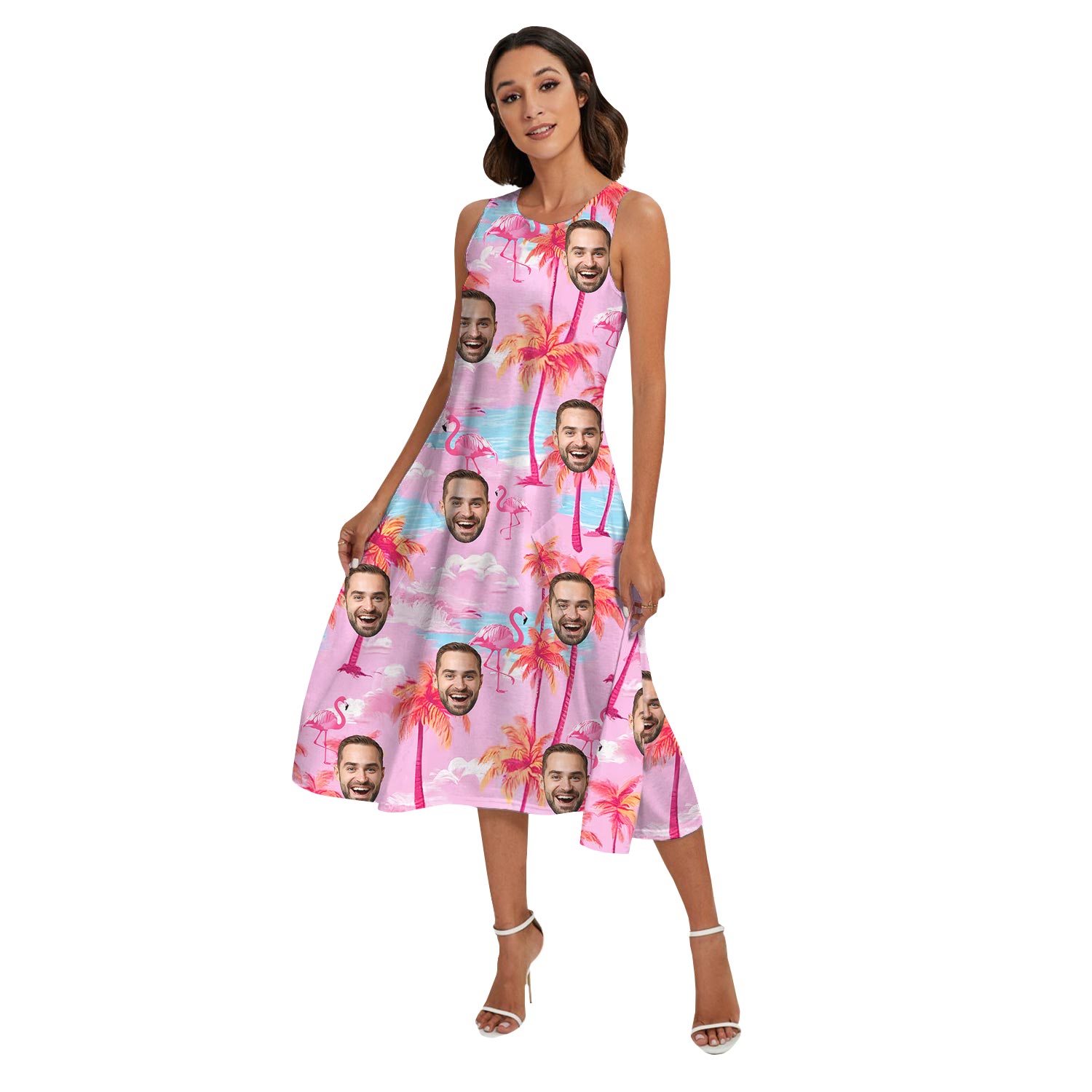 Custom Face Matching Pink Tropical Shirt And Dress