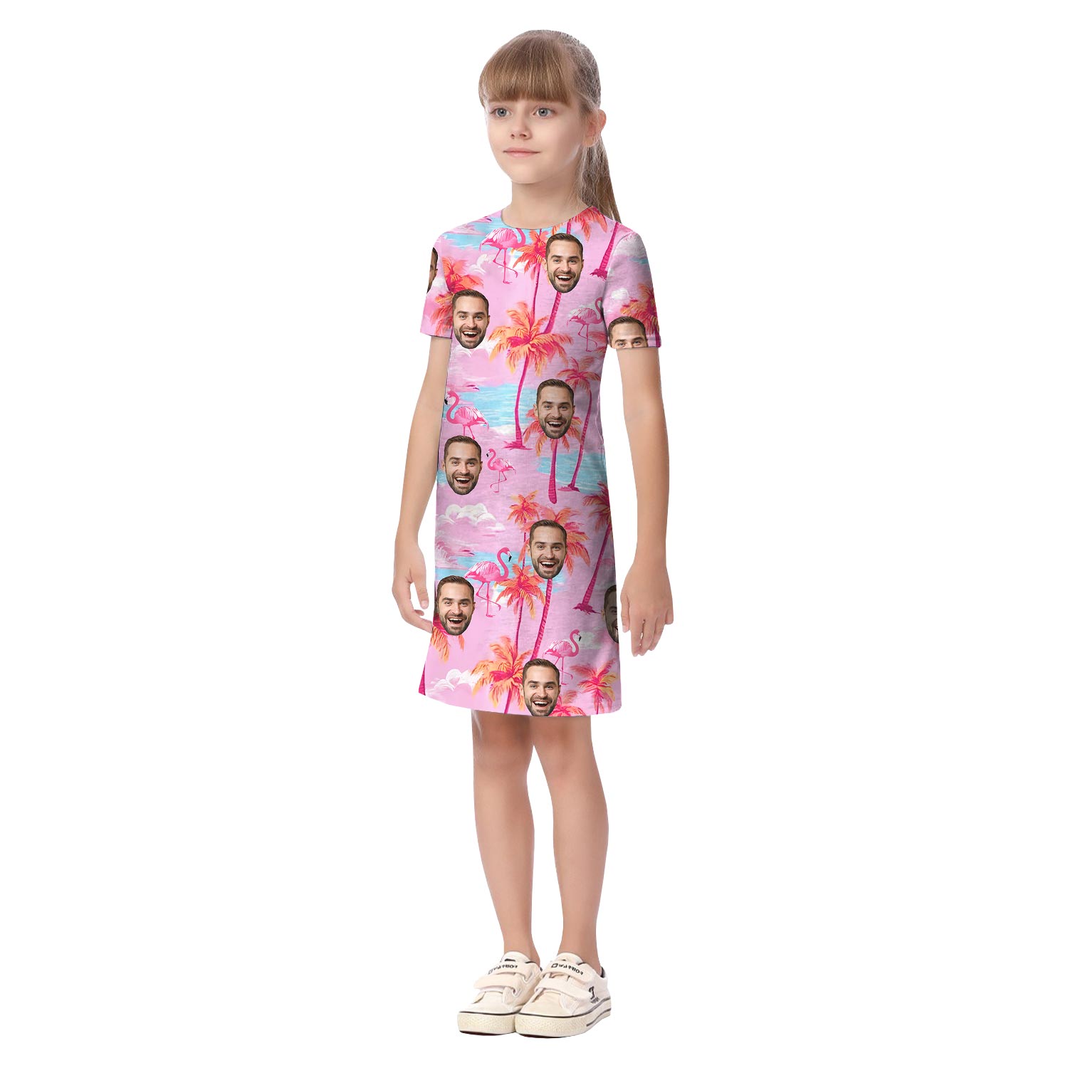Custom Face Matching Pink Tropical Shirt And Dress