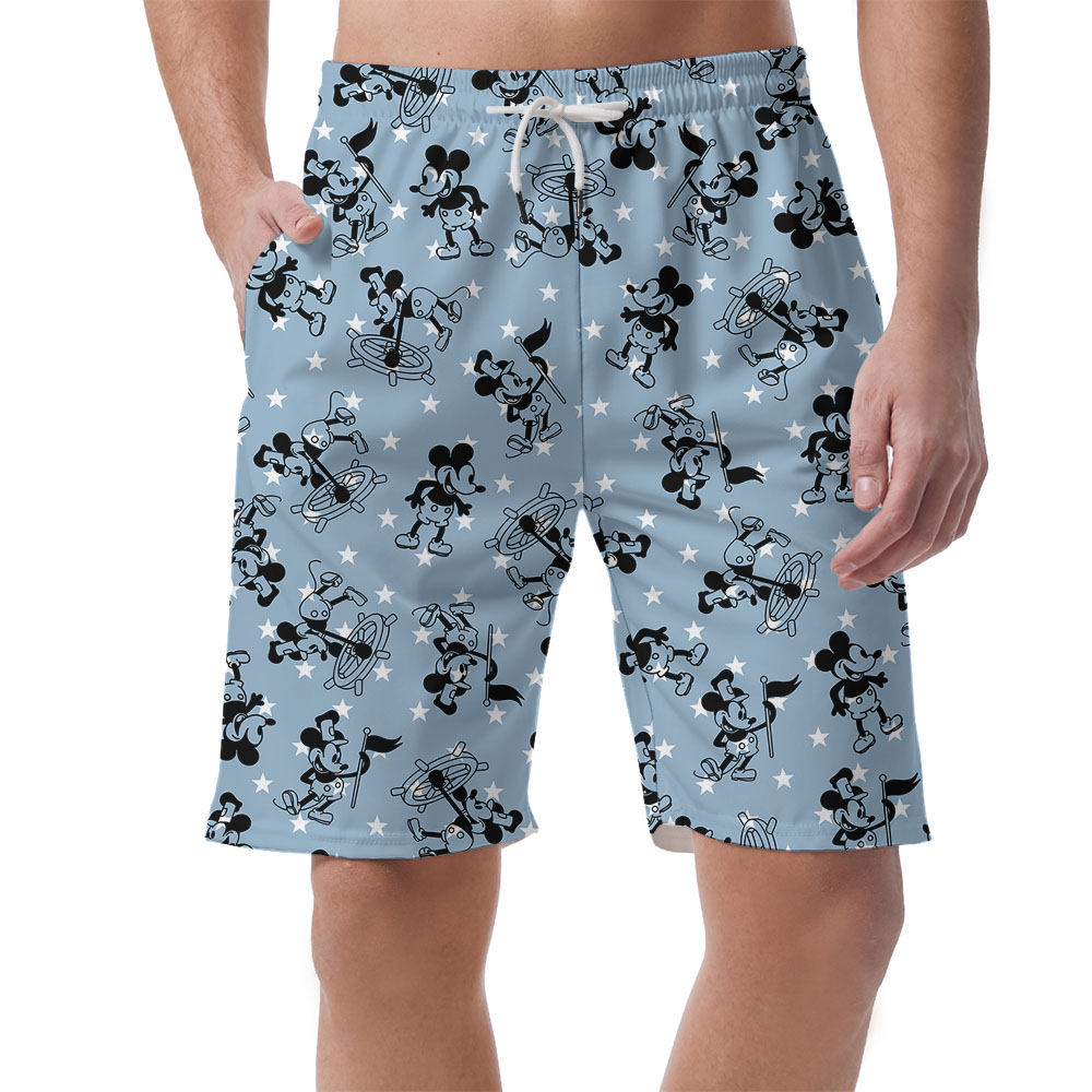 Mickey Steamboat Willie 4th Of July Blue Beach Shorts For Men - variant image 1