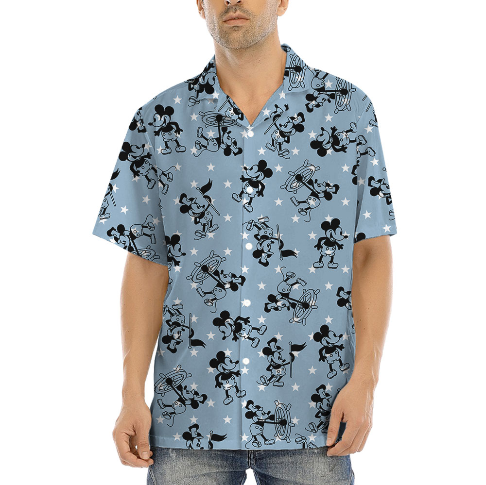 Steamboat Willie Mickey Patriotic Blue Hula Shirt - variant image 1