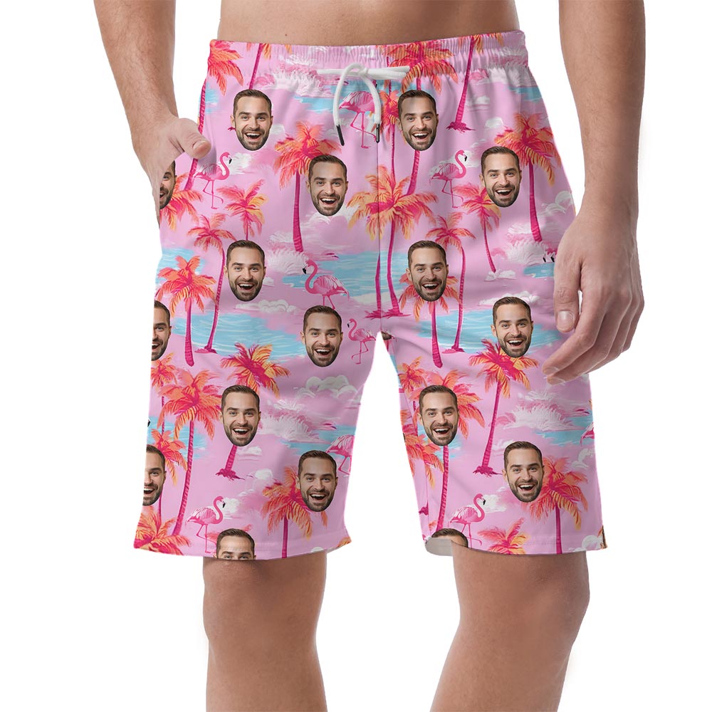Pink Palm Tree Men's Shorts With Your Faces - variant image 1