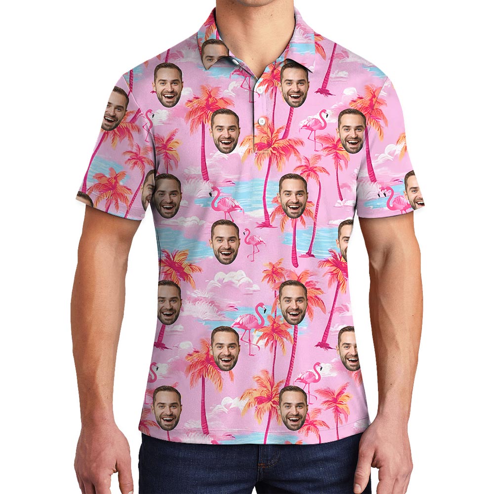 Pink Personalized Men's Polo Golf Shirt With Photo - variant image 1