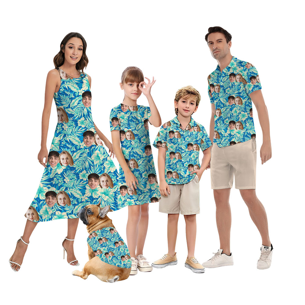 Custom Face Blue Family Hawaiian Matching Outfits - variant image 1