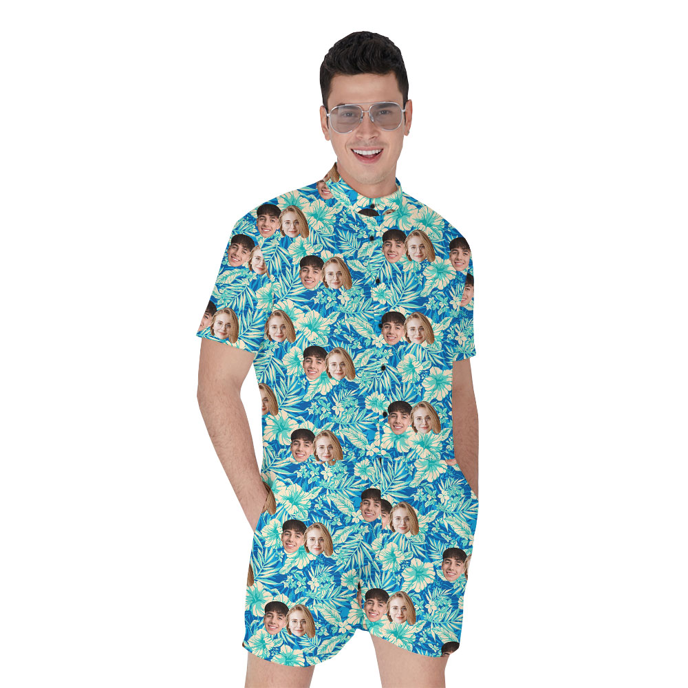 Personalized Picture Blue Aloha Romper For Male - variant image 1