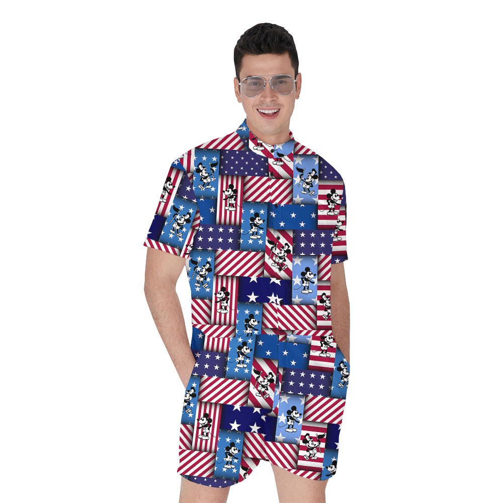 Mickey Steamboat Willie Patriotic Men's Hawaiian Romper - variant image 1