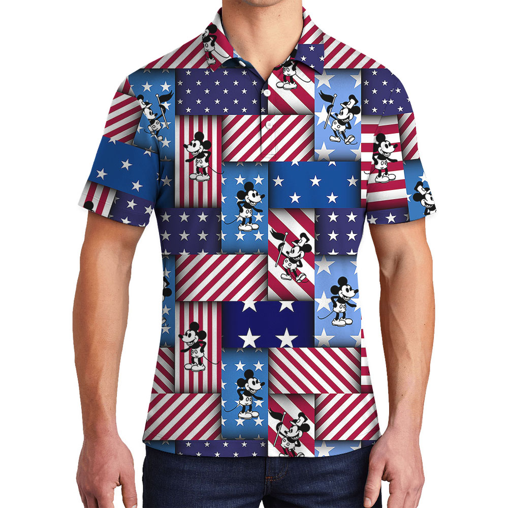 Patriotic Mickey Steamboat Willie Men's Polo Shirt - variant image 1