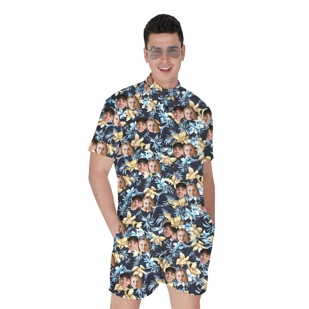 Custom Couple Faces Aloha Romper For Male - variant image 1