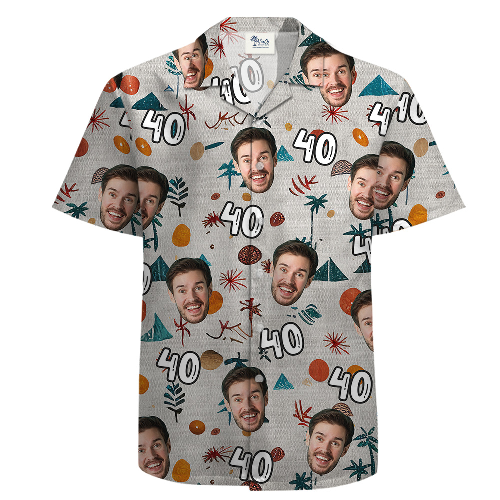 Minimalism Birthday Custom Face and Age 100% Cotton Aloha Shirt - variant image 1
