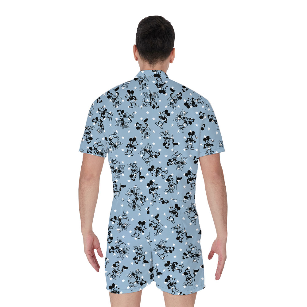 Patriotic Steamboat Willie Mickey Blue Men's Hawaiian Romper