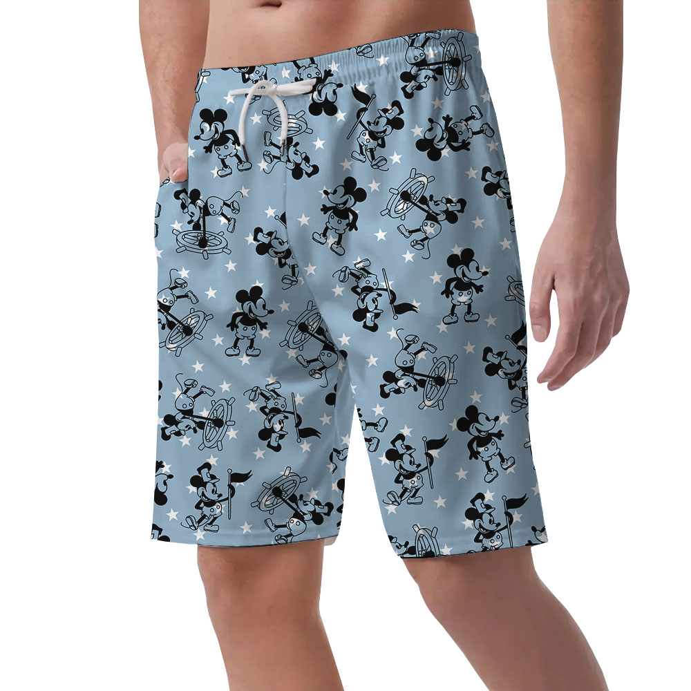Mickey Steamboat Willie 4th Of July Blue Beach Shorts For Men