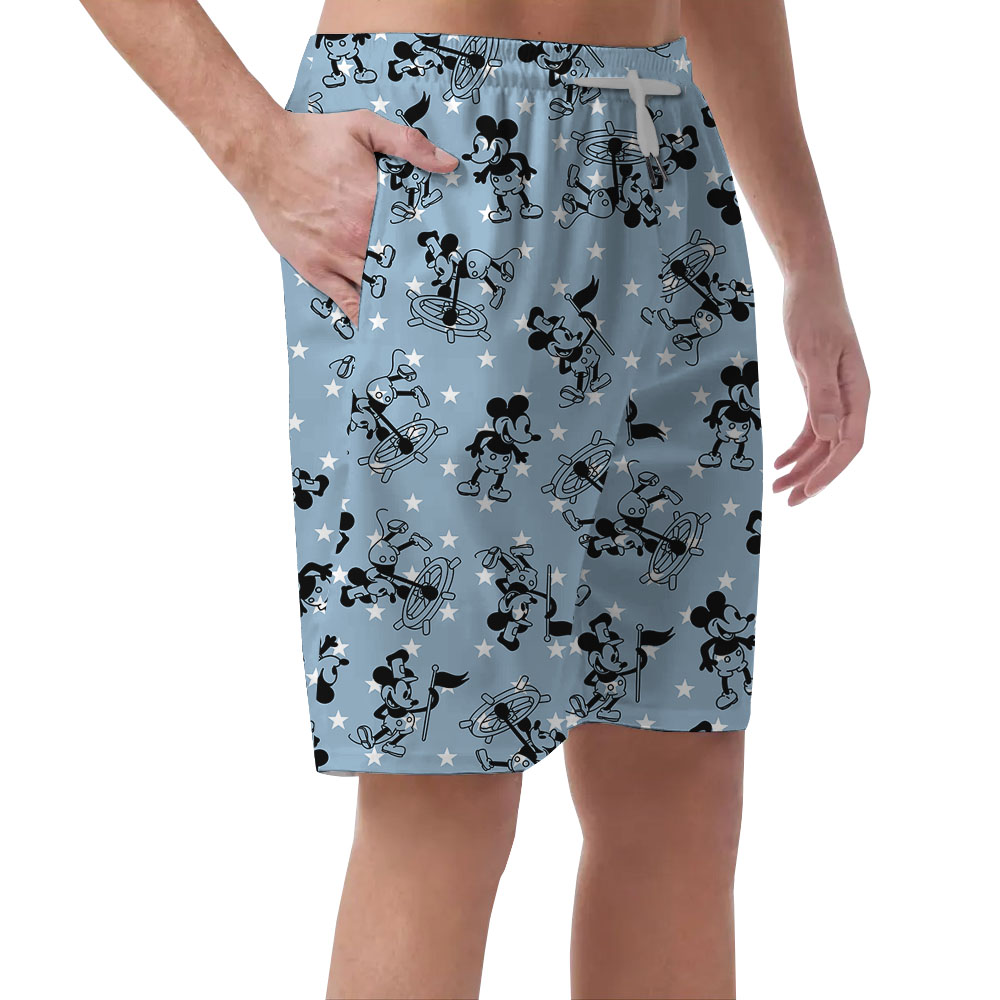 Mickey Steamboat Willie 4th Of July Blue Beach Shorts For Men