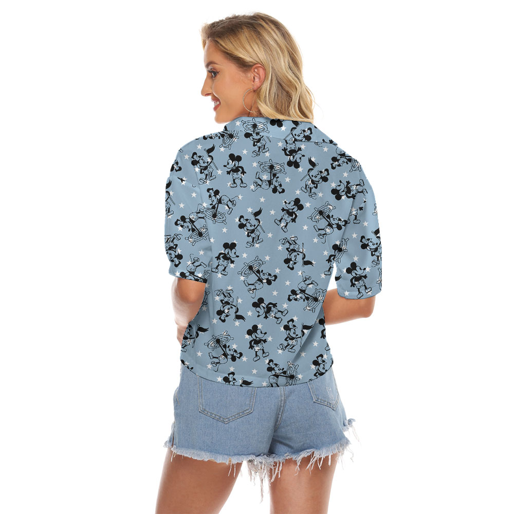 Patriotic Mickey Steamboat Willie Blue Women's Cropped Shirt