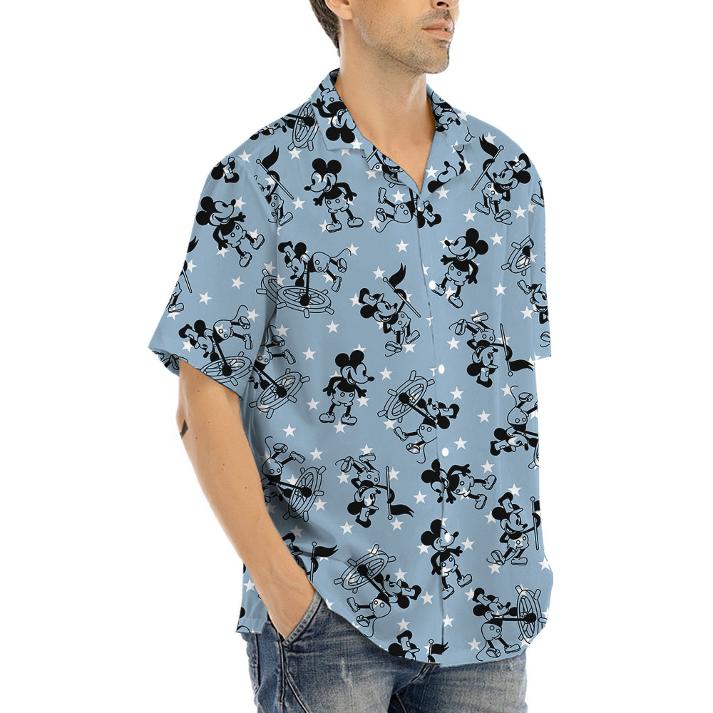 Steamboat Willie Mickey Patriotic Blue Hula Shirt