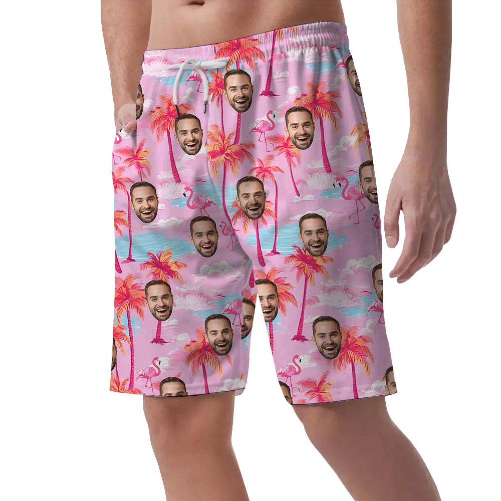 Pink Palm Tree Men's Shorts With Your Faces