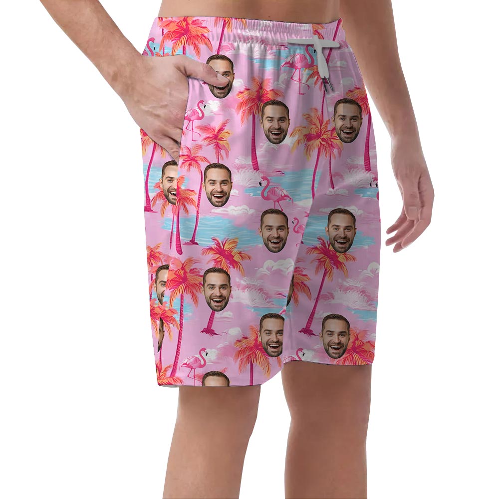 Pink Palm Tree Men's Shorts With Your Faces