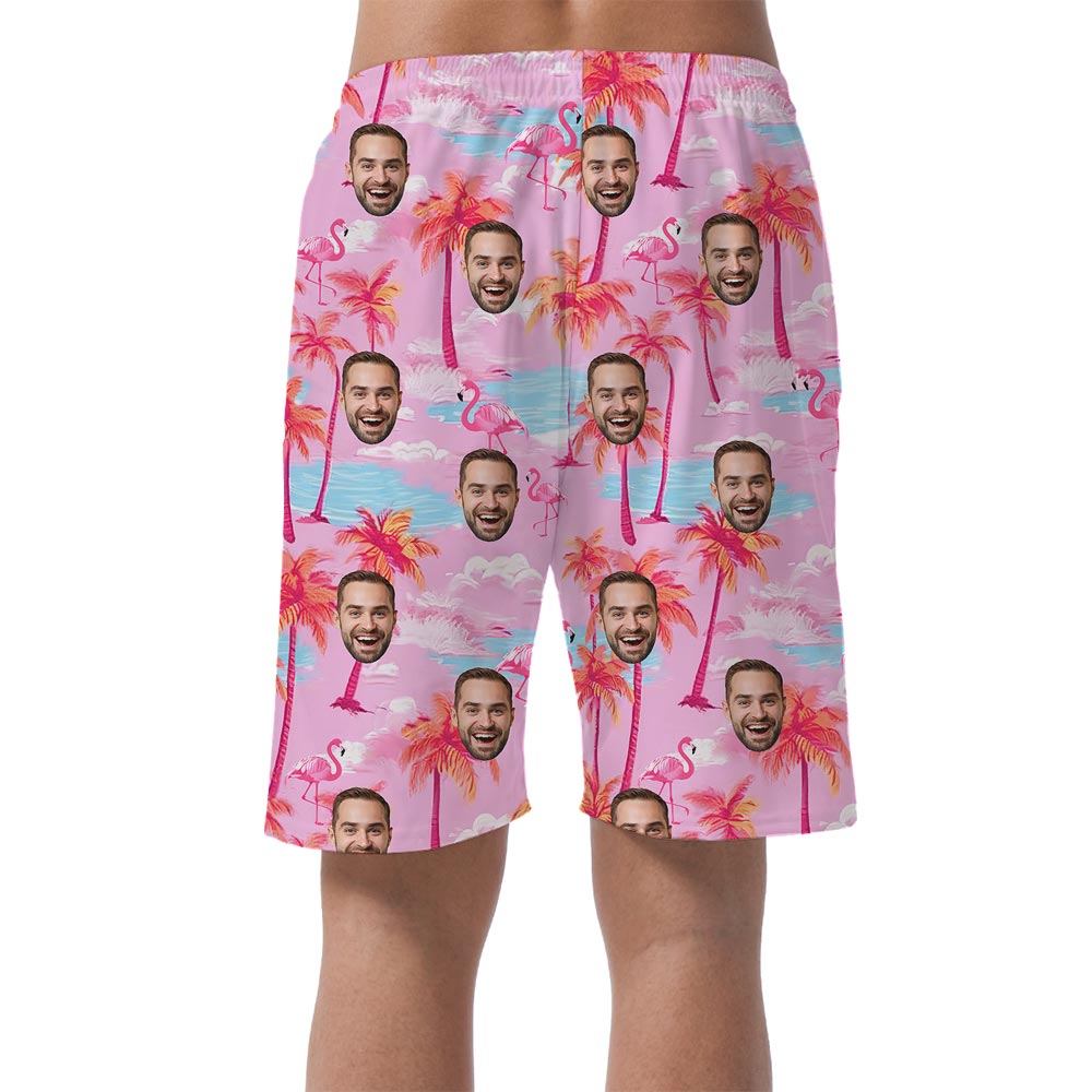 Pink Palm Tree Men's Shorts With Your Faces