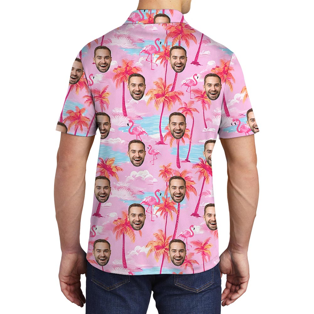 Pink Personalized Men's Polo Golf Shirt With Photo