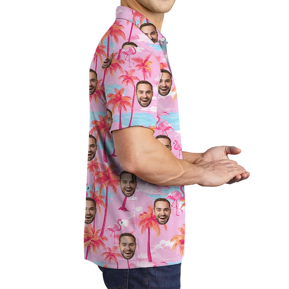 Pink Personalized Men's Polo Golf Shirt With Photo