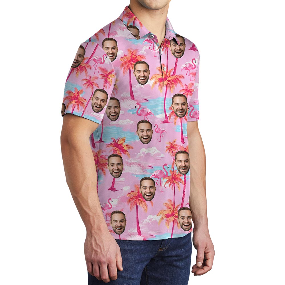 Pink Personalized Men's Polo Golf Shirt With Photo