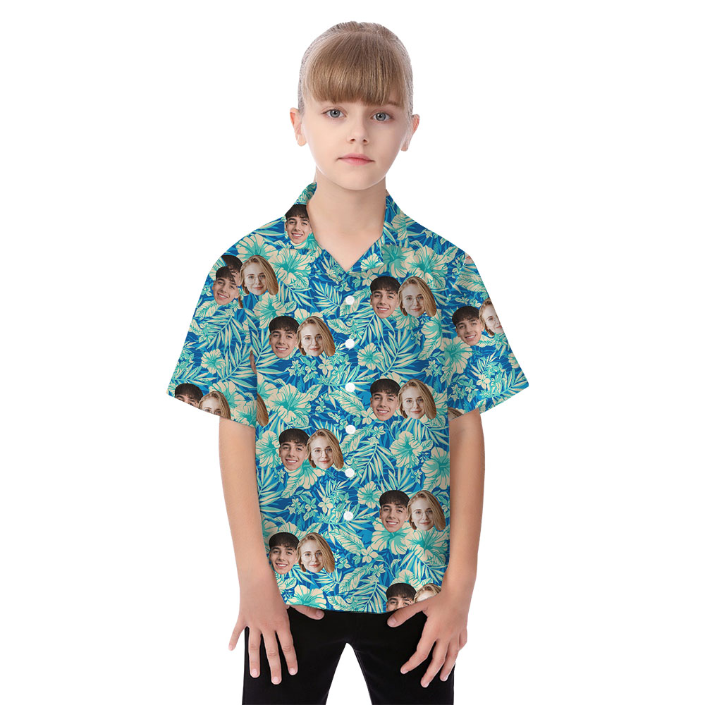 Custom Face Blue Family Hawaiian Matching Outfits
