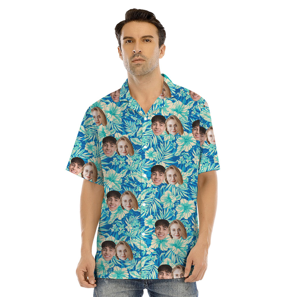 Custom Face Blue Family Hawaiian Matching Outfits