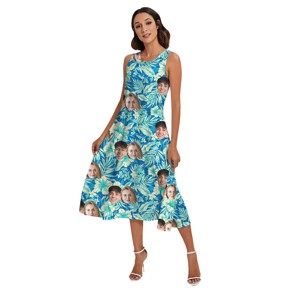 Custom Face Blue Family Hawaiian Matching Outfits
