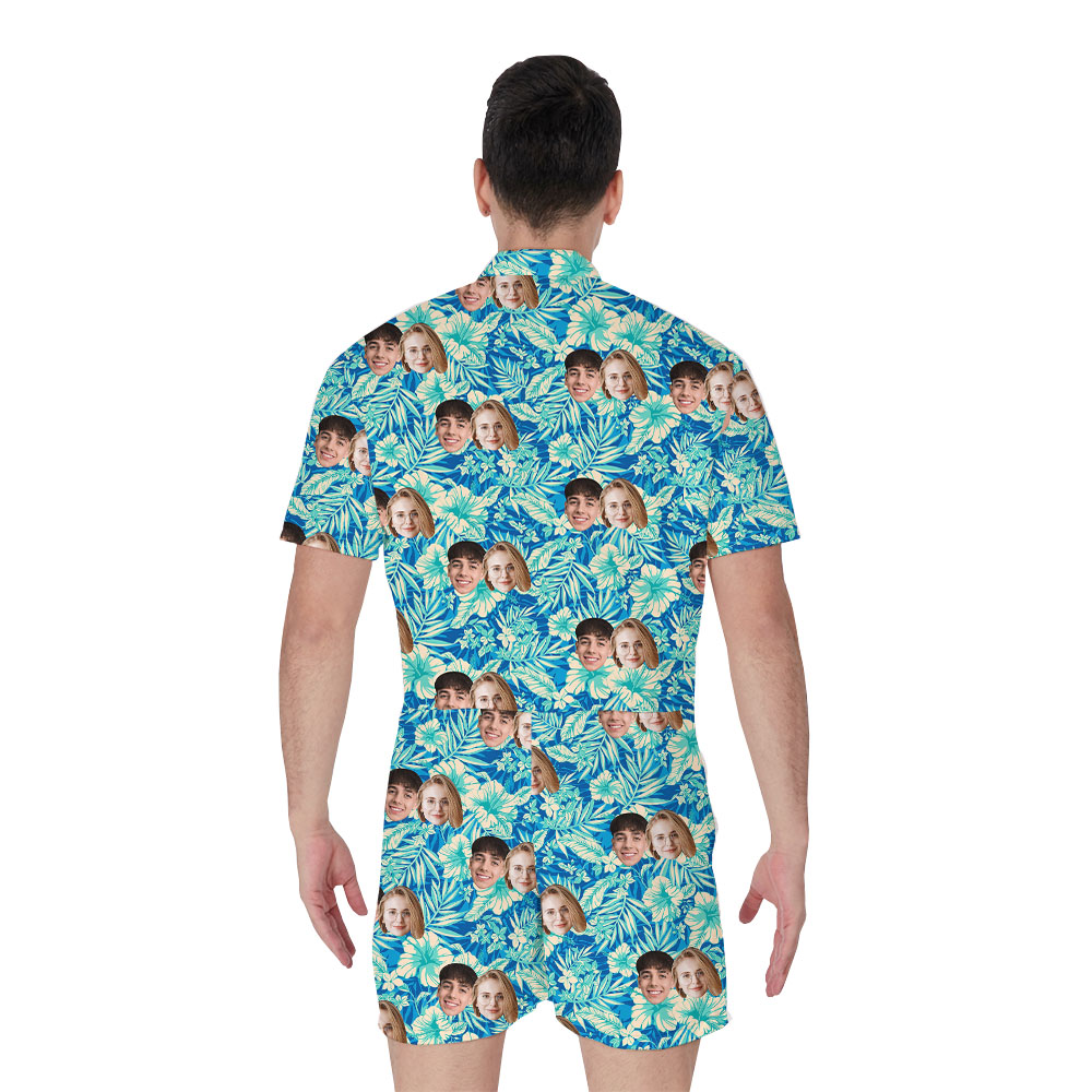 Personalized Picture Blue Aloha Romper For Male
