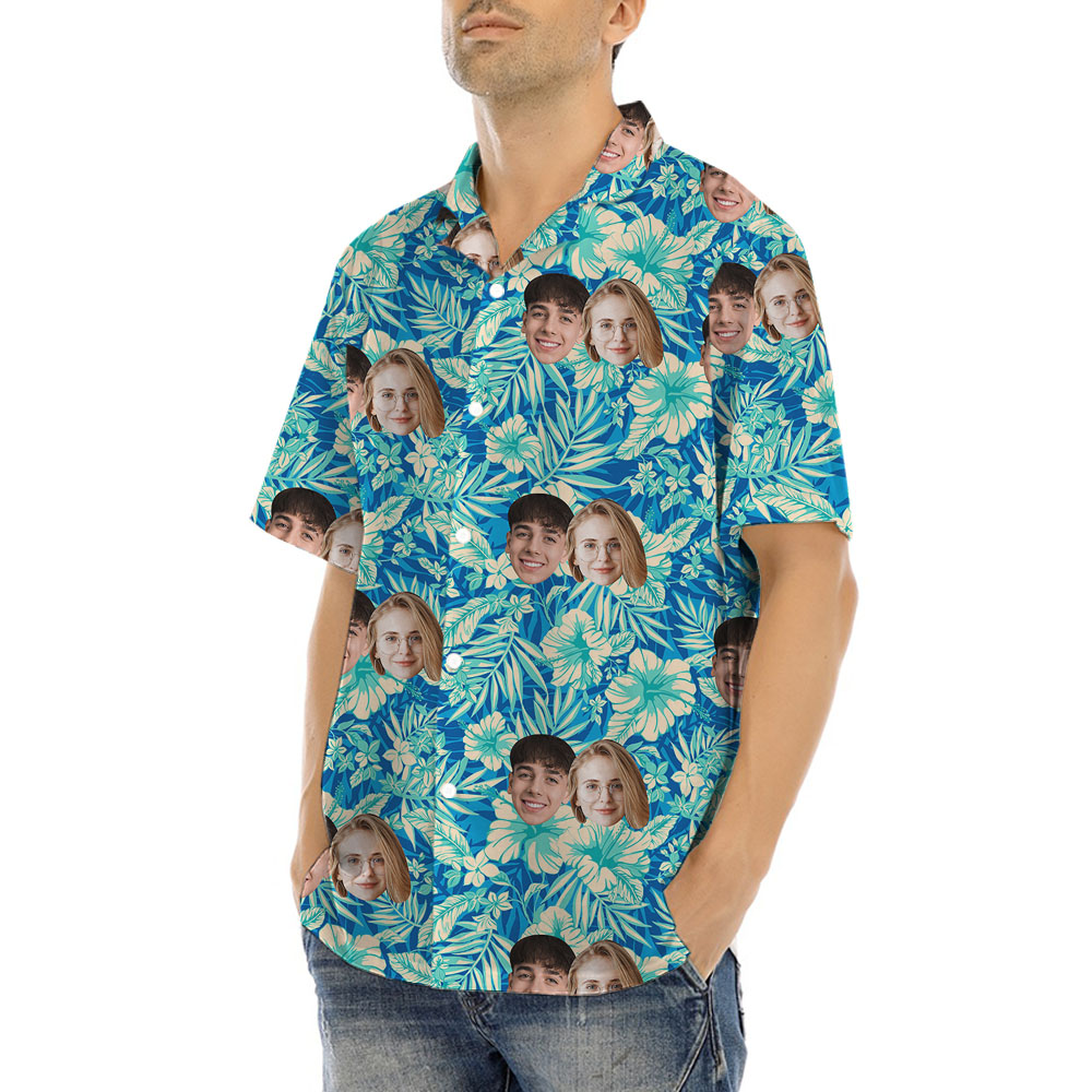 Custom Photo Hawaiian Shirt With Couple Faces
