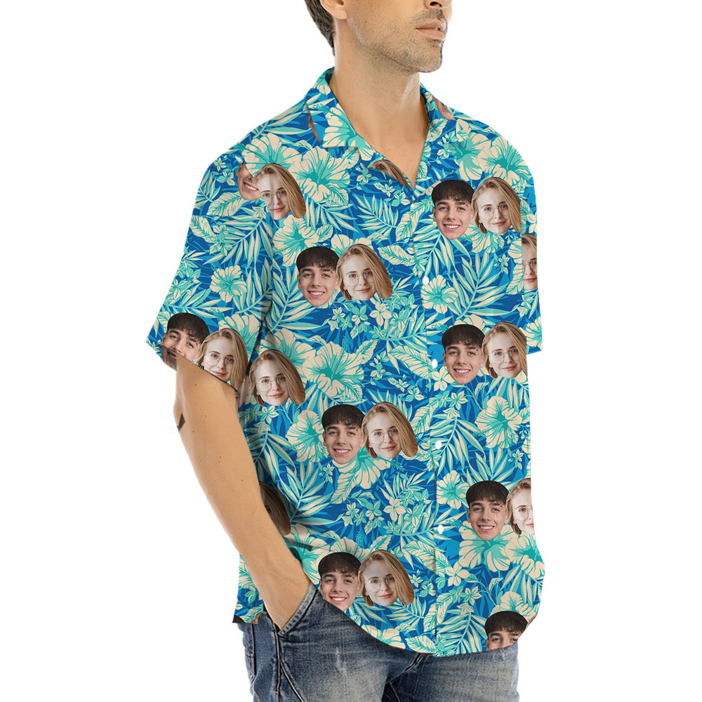 Custom Photo Hawaiian Shirt With Couple Faces