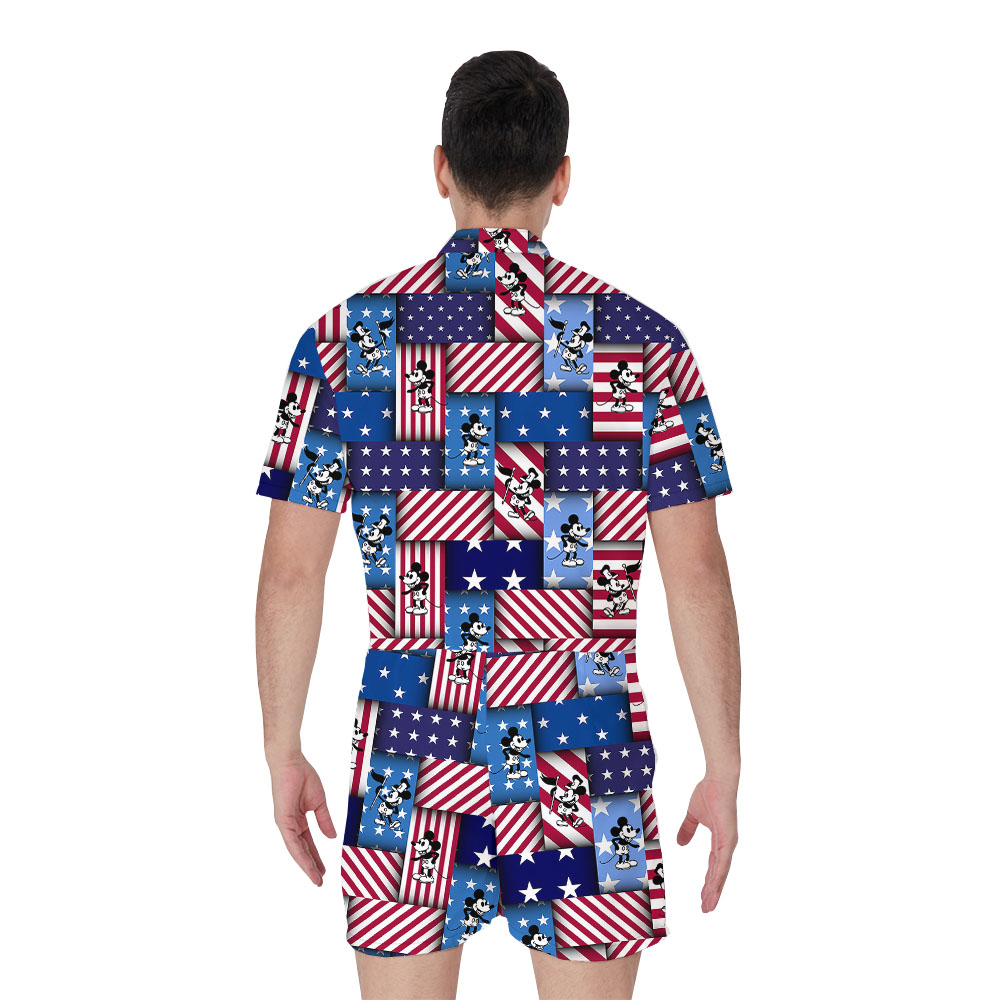 Mickey Steamboat Willie Patriotic Men's Hawaiian Romper