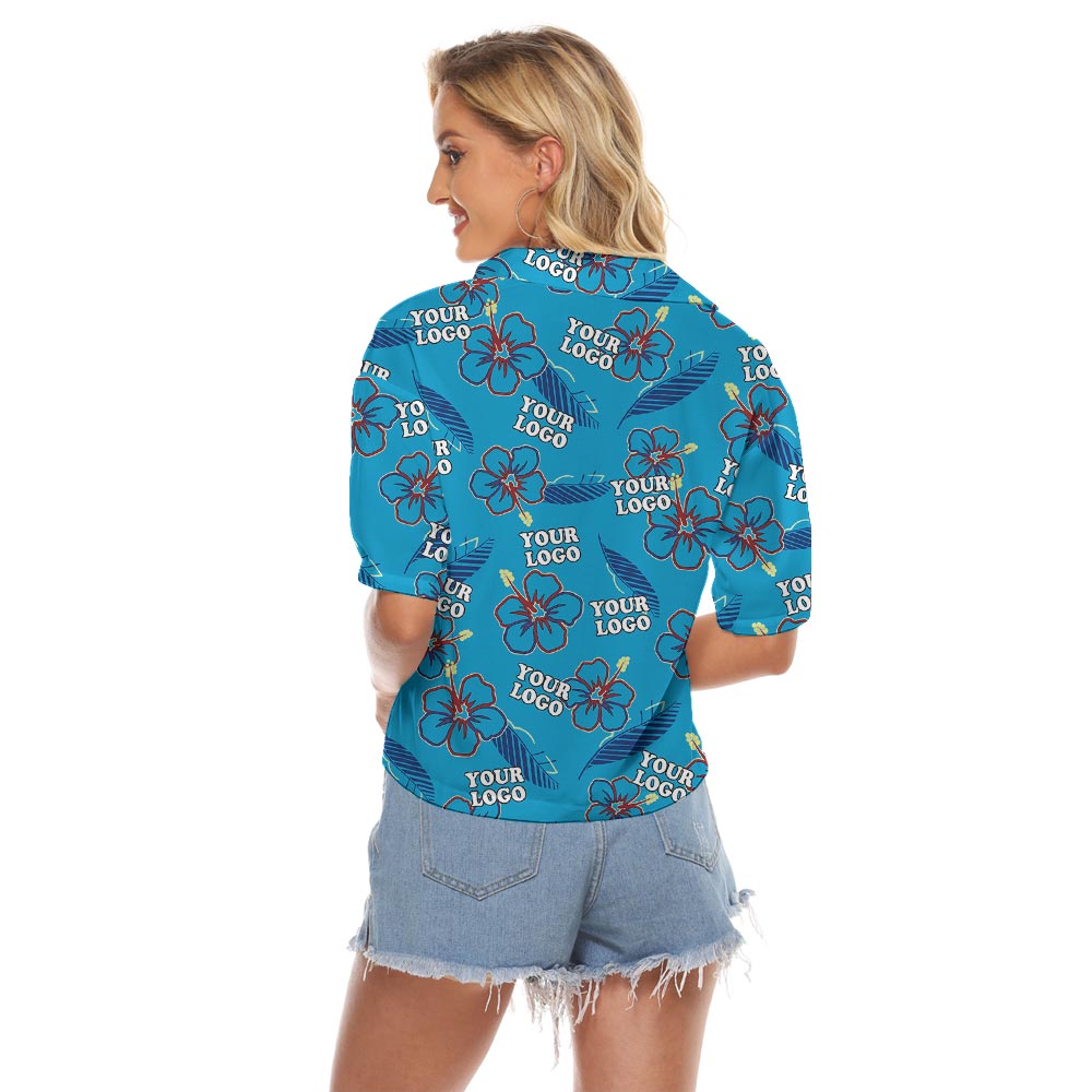 Cool Blue Women's Cropped Hawaiian Shirt With Custom Logo