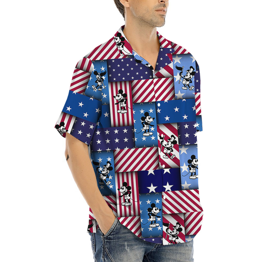 American Flag Mickey Steamboat Willie Hula Shirt