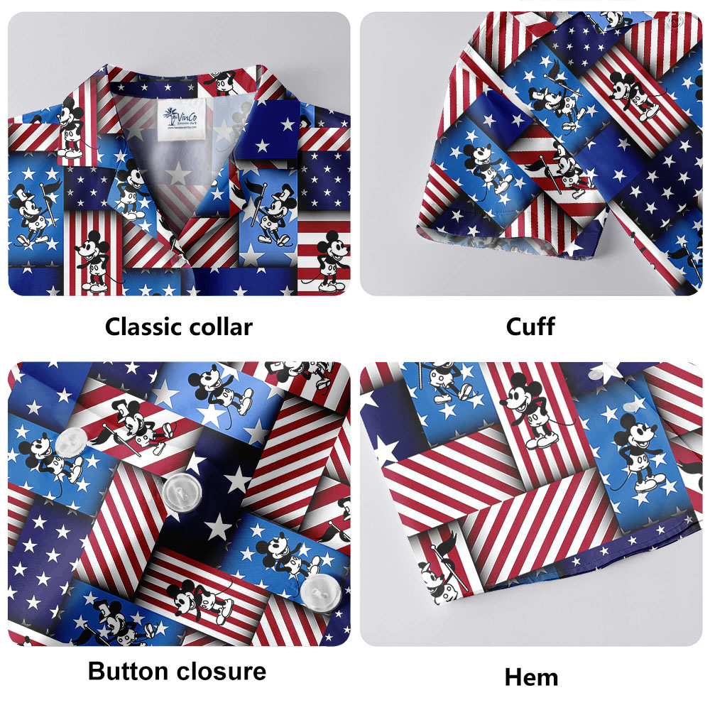 American Flag Mickey Steamboat Willie Hula Shirt