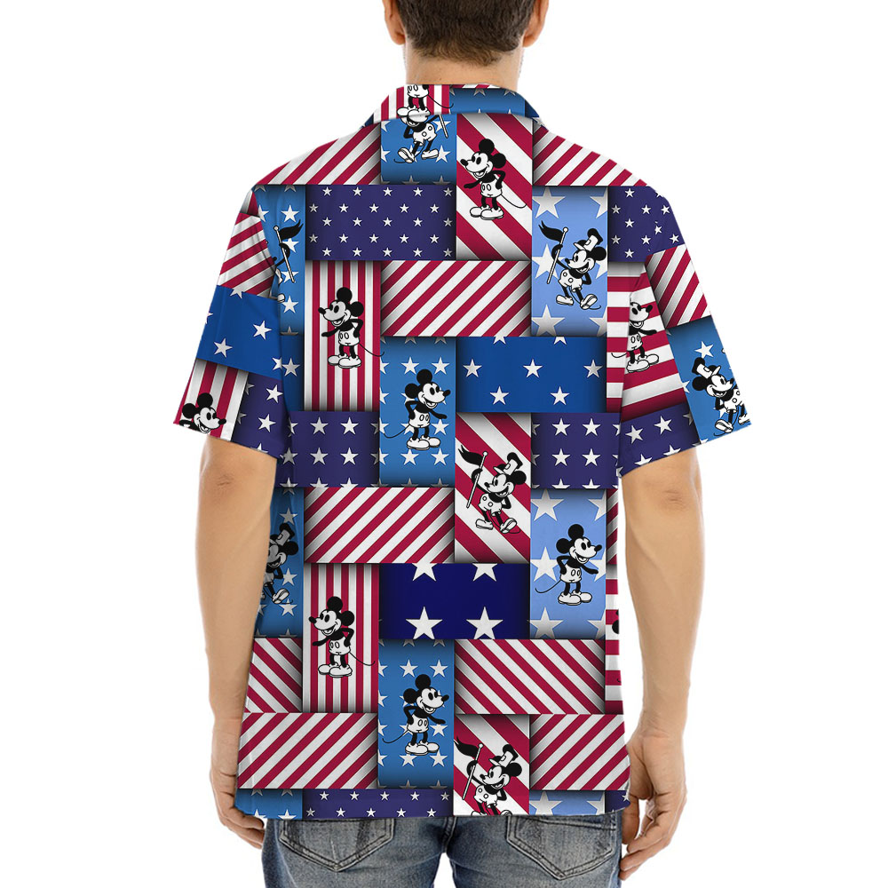 American Flag Mickey Steamboat Willie Hula Shirt