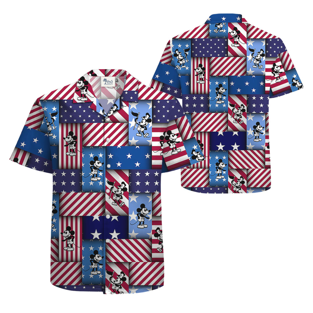American Flag Mickey Steamboat Willie Hula Shirt